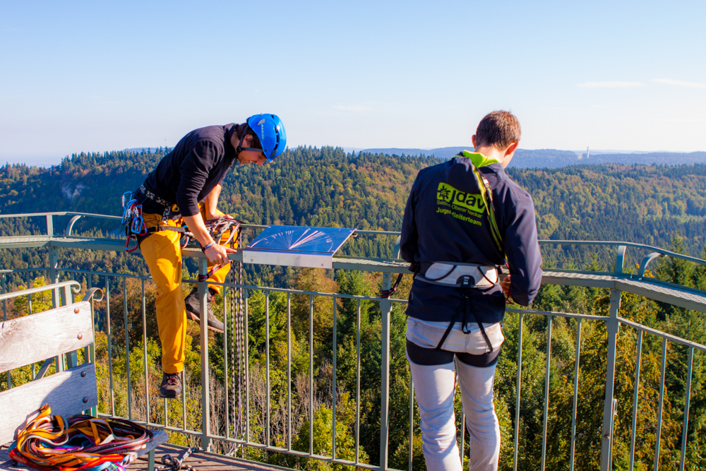 Abseilstelle auf dem Turm